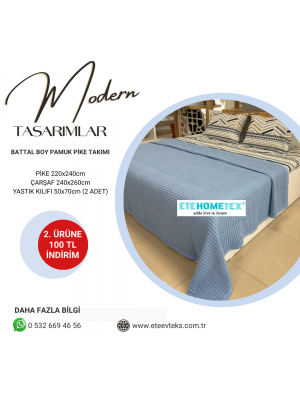 ETEHOMETEX ÇİFT KİŞİLİK HAVUZLU PİKE TAKIMI MAVİ 8696474231882